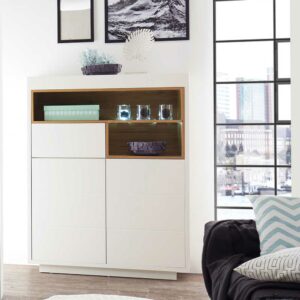 TopDesign Wohnzimmer Highboard in Weiß und Eiche Dekor Skandi Design