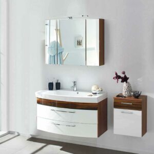 Möbel4Life Badezimmer Kombination in Hochglanz Weiß Walnuss (dreiteilig)