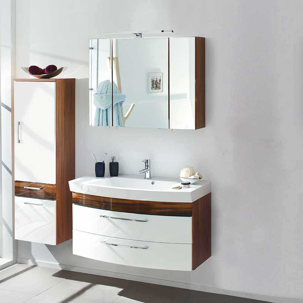 Möbel4Life Badezimmer Kombination in Hochglanz Weiß Walnuss modern (dreiteilig)