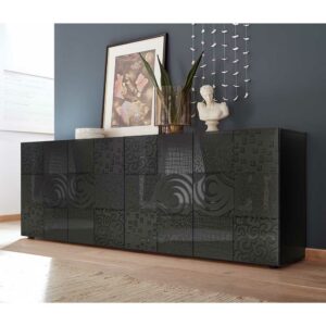 Homedreams Design Sideboard in Hochglanz Anthrazit Siebdruck verziert