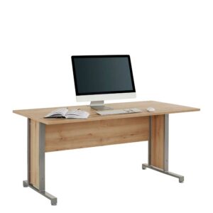 Müllermöbel PC Schreibtisch in Buche Optik und Alufarben 75 cm hoch