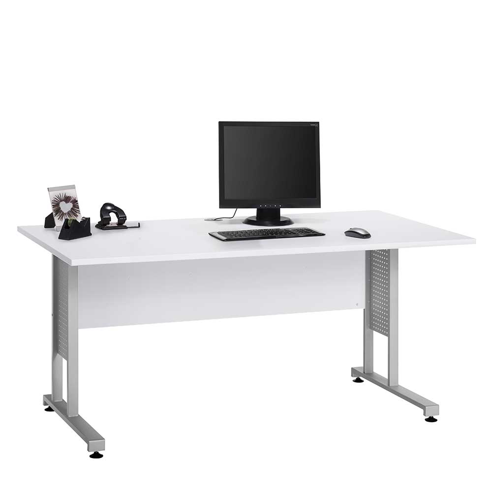 Müllermöbel PC Schreibtisch in Weiß und Grau Kufengestell