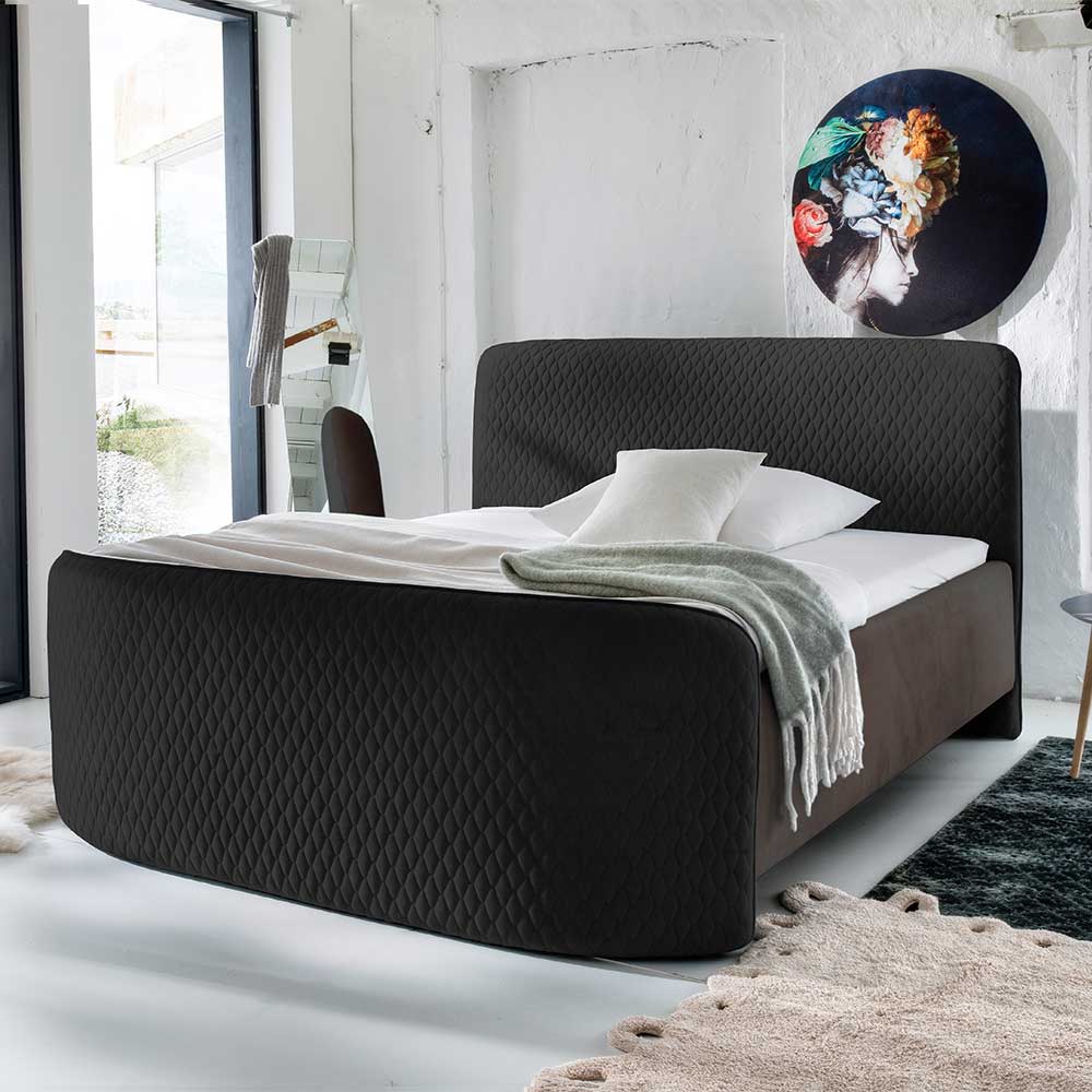 Furnitara Polster Doppelbett in Schwarz Braun Microfaser Made in Germany