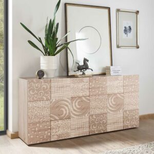 Homedreams Griffloses Sideboard in Sonoma Eiche floralem Siebdruck verziert