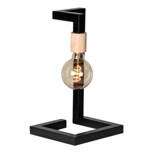 Möbel Exclusive Tischlampe in Schwarz Metall und Massivholz