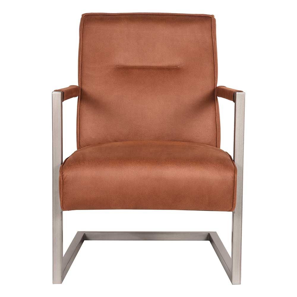 Möbel Exclusive Lounge Sessel in Cognac Braun Microfaser Armlehnen