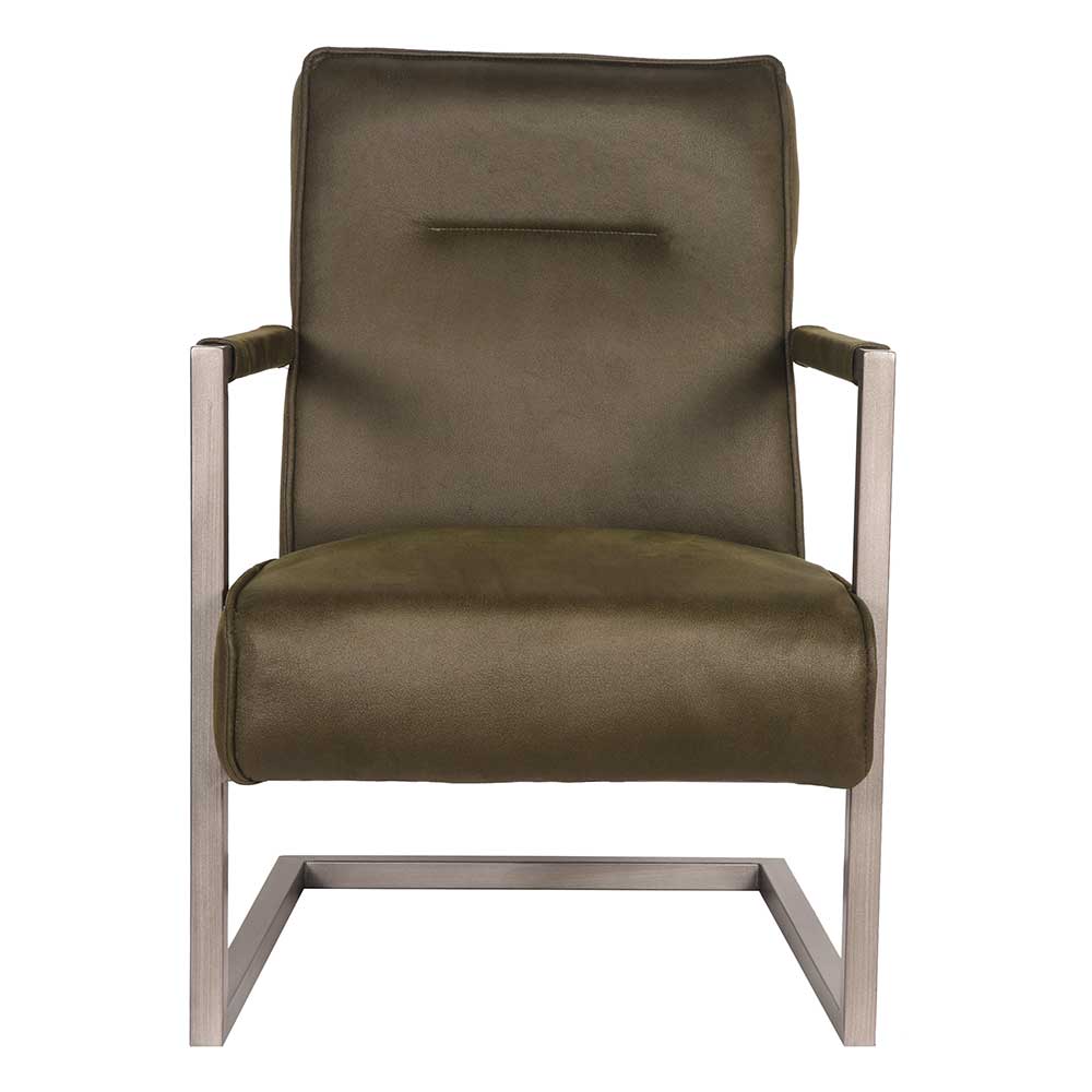 Möbel Exclusive Freischwinger Sessel in Olivgrün Microfaser Wippfunktion