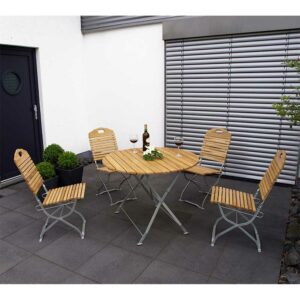 4Home Terrassen Sitzgruppe aus Robinie Massivholz und Stahl klappbar (fünfteilig)