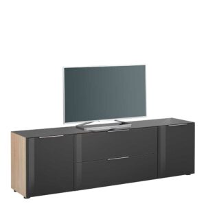 Müllermöbel Fernseher Sideboard in Anthrazit und Eiche Sonoma Glas beschichtet