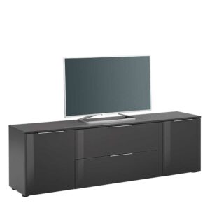 Müllermöbel TV Sideboard in Anthrazit Glas beschichtet Klappe und zwei Türen