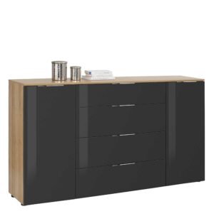 Müllermöbel Küchensideboard in Anthrazit und Eiche Optik Glas beschichtet