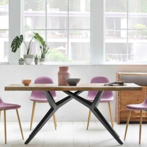Möbel Exclusive Esszimmertisch aus Mangobaum Massivholz Metall 4-Fußgestell