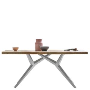 Möbel Exclusive Esszimmer Tisch aus Mangobaum Massivholz und Eisen 4-Fußgestell in Altsilberfarben