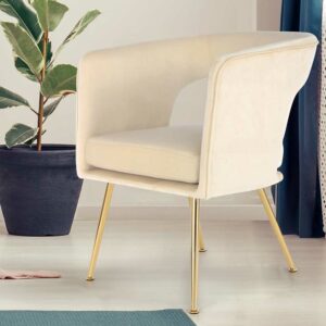 Doncosmo Esstisch Sessel in Creme Weiß Samt Metallgestell in Goldfarben