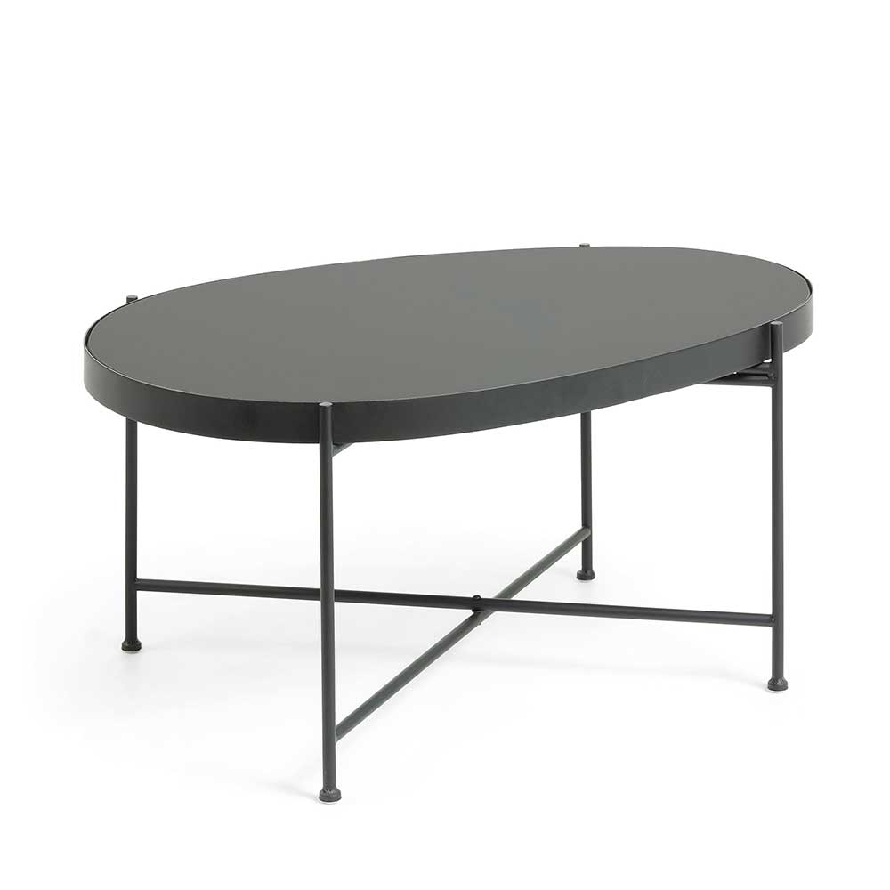4Home Ovaler Tisch in Schwarz Stahl Glasplatte
