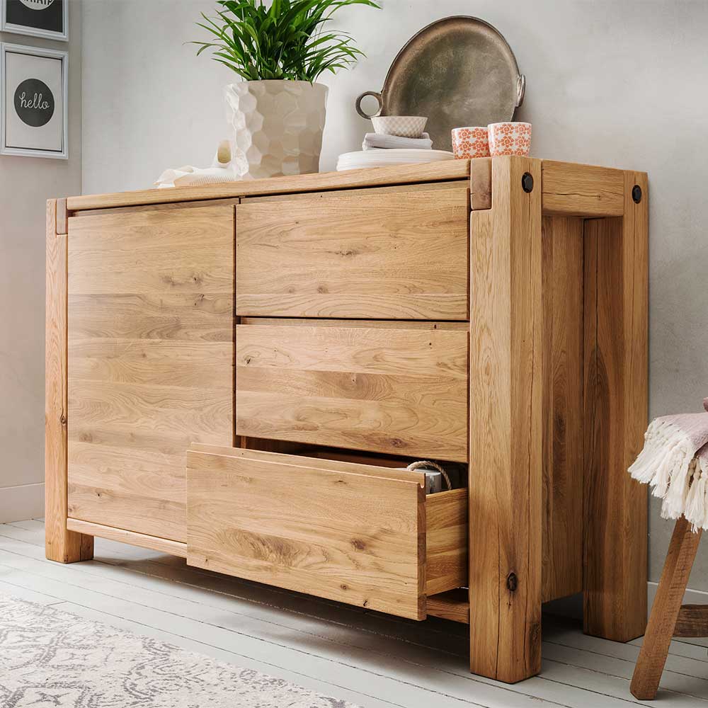 Möbel4Life Schlafzimmer Sideboard aus Wildeiche Massivholz Griffmulden