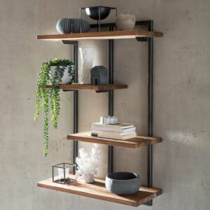 Möbel Exclusive Wandregal aus Teak Altholz und Metall mit 4 Ablageböden