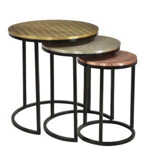 Möbel Exclusive Beistelltisch Set aus Metall runde Tischform (dreiteilig)