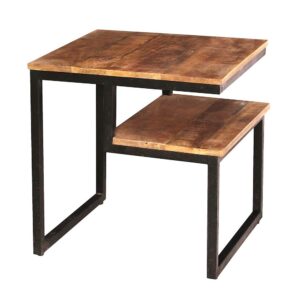 Möbel Exclusive Beistelltisch aus Metall und Mangobaum Massivholz Bügelgestell