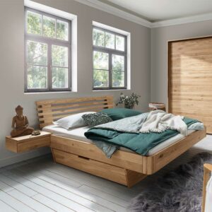 Life Meubles Echtholzbett mit zwei Nachtkommoden Bettkasten (dreiteilig)
