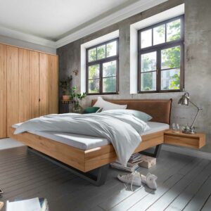 Life Meubles Bett Kombination aus Kernbuche Massivholz und Metall Industry Stil (dreiteilig)