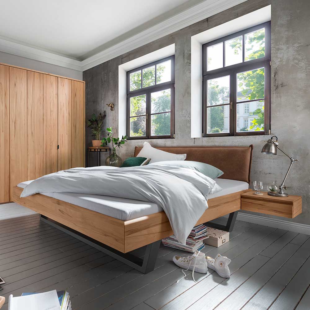 Life Meubles Bett Kombination aus Kernbuche Massivholz und Metall Industry Stil (dreiteilig)