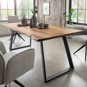 Life Meubles Esszimmer Tisch aus Akazie Massivholz Metall Bügelgestell