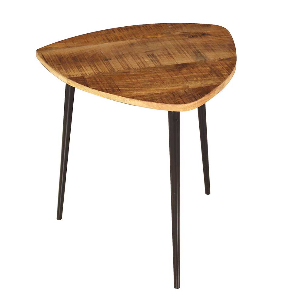 Möbel Exclusive Beistelltisch Sofa aus Mangobaum Massivholz und Metall Dreifußgestell