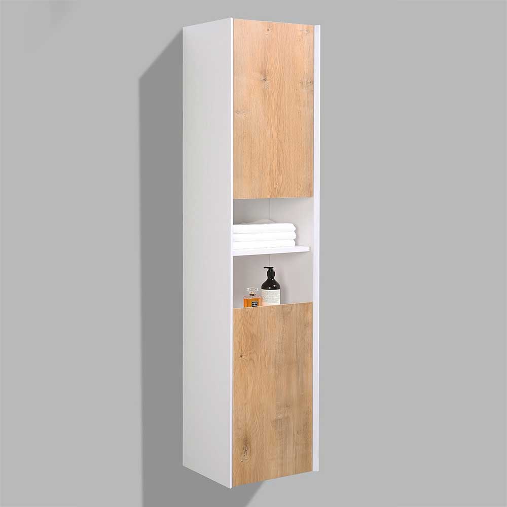 Furnitara Badezimmer Seitenschrank in Weiß und Esche Nachbildung hängend