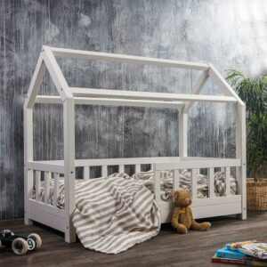 4Home Kinderzimmer Bett Haus in Weiß Kiefer Massivholz