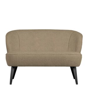 Basilicana Kleines Sofa aus Webplüsch Beige Vierfußgestell aus Holz