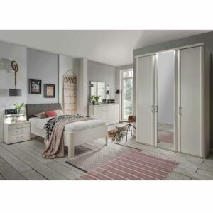 Franco Möbel Schlafzimmer Einrichtung in Weiß Bett mit Komforthöhe (fünfteilig)