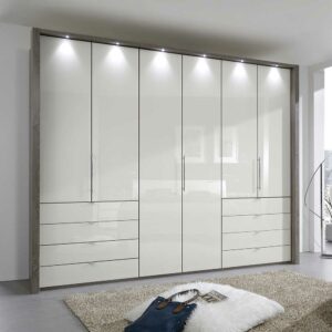 Franco Möbel Schlafzimmer Kleiderschrank mit Faltüren und Schubladen Creme Weiß