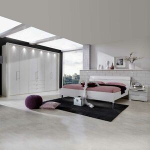 Franco Möbel Schlafzimmer Einrichtung in Weiß Beleuchtung (vierteilig)