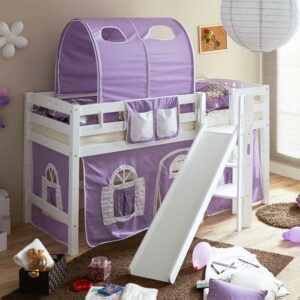Massivio Halbhohes Bett für Mädchenzimmer Rutsche und Vorhang in Lila