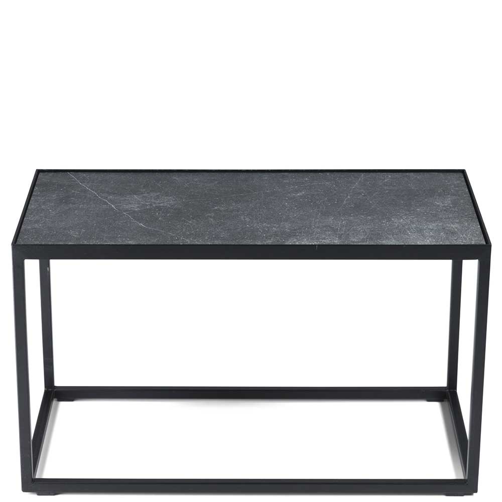 Homedreams Wohnzimmer Tisch mit Steinplatte in Grau Bügelgestell aus Metall
