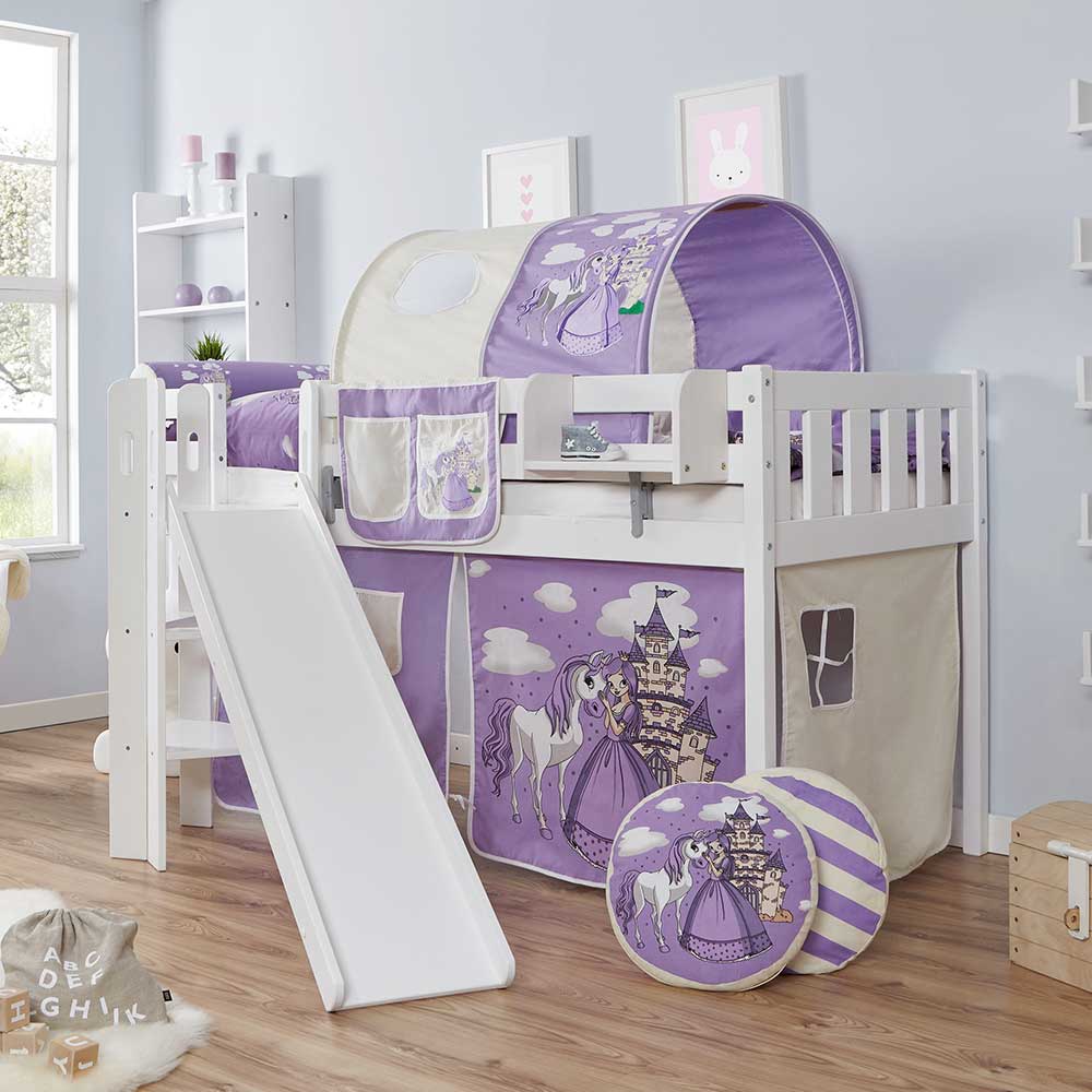 Massivio Kinderhochbett im Prinzessin Design Rutsche