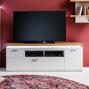 TopDesign TV Board in Weiß und Wildeiche Optik LED Beleuchtung