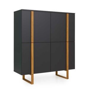 Doncosmo Wohnzimmer Highboard in Anthrazit und Eiche 4-türig