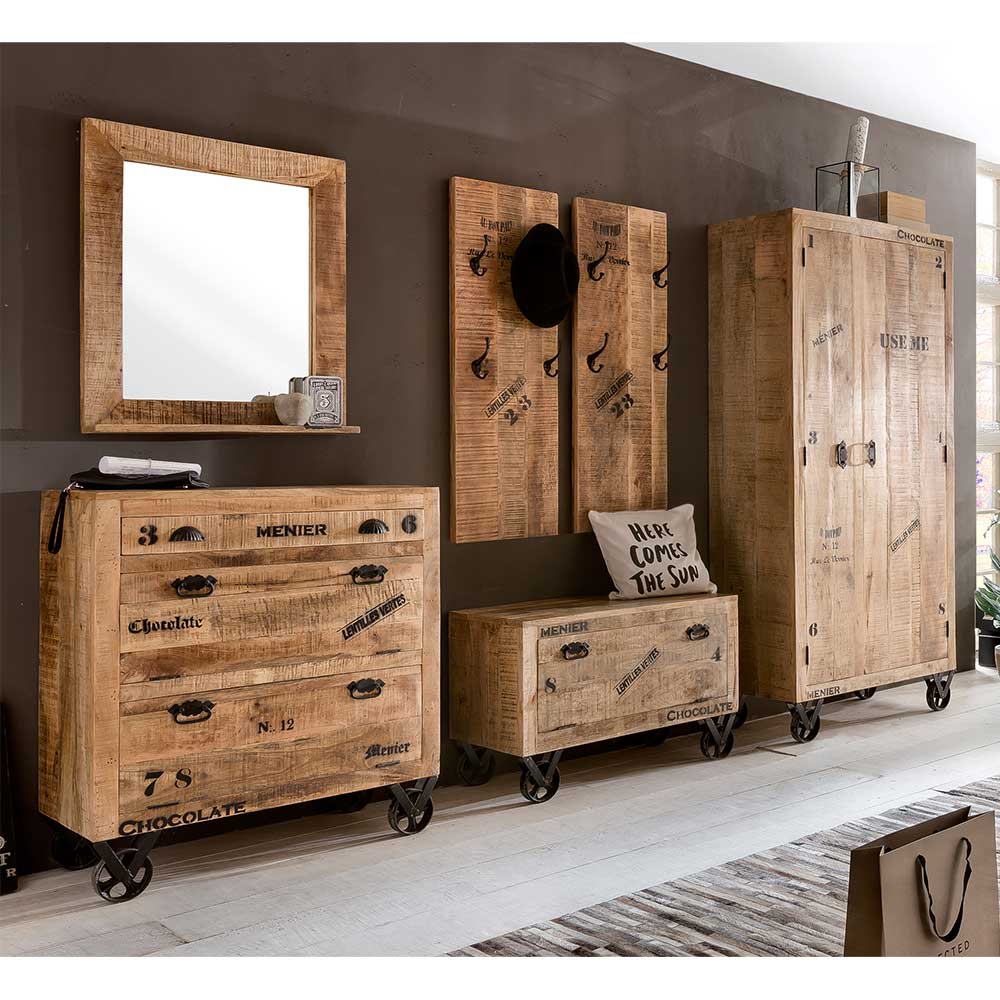 Möbel Exclusive Garderobenset im Loft Design Holz massiv (sechsteilig)