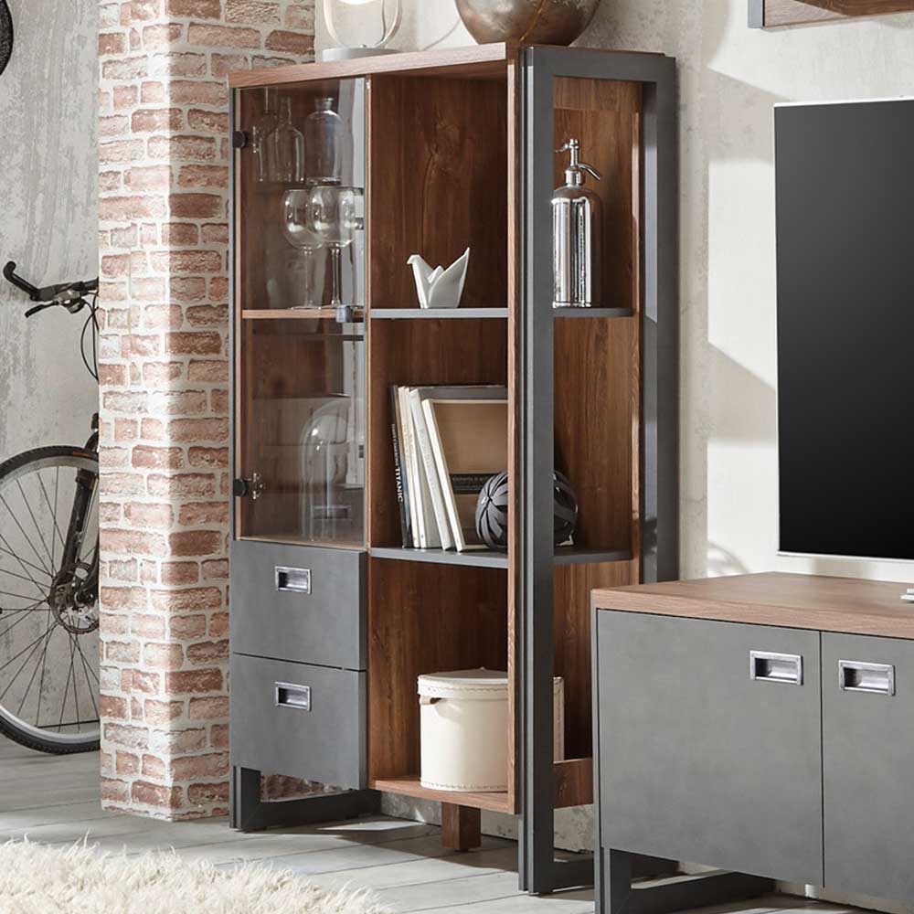 Brandolf Highboard im Loft Style Eiche dunkel Schiefer Grau