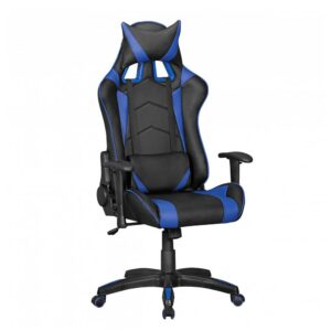 Möbel4Life Verstellbarer Gamer Stuhl in Schwarz & Blau Kunstleder