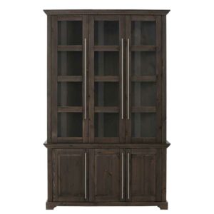 Massivio Schrank Vitrine im Landhausstil Kiefer Massivholz dunkel