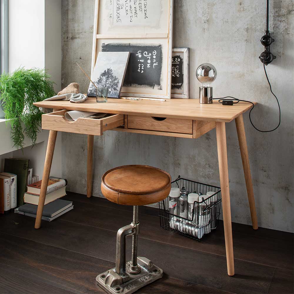 Möbel4Life Laptopschreibtisch aus Eiche Massivholz Skandi Design