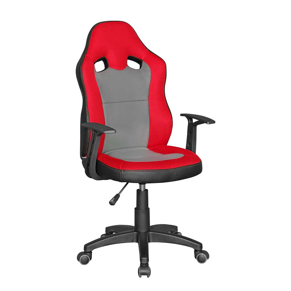 Möbel4Life Kinder Gamingstuhl mit höhenverstellbarem Sitz Rot & Grau