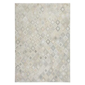 Doncosmo Patchwork Teppich aus Echtfell Creme Weiß und Silberfarben