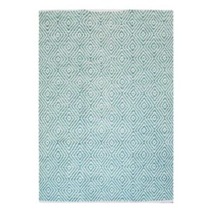 Doncosmo Gewebter Teppich in Blau und Creme Weiß geometrisch gemustert