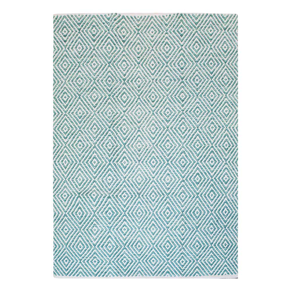 Doncosmo Gewebter Teppich in Blau und Creme Weiß geometrisch gemustert