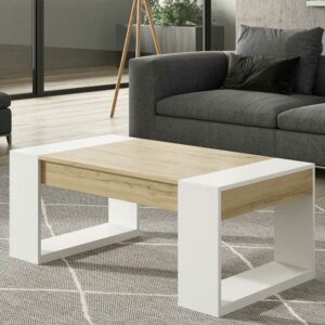 Furnitara Sofa Tisch in Weiß und Wildeiche Optik hochklappbarer Tischplatte