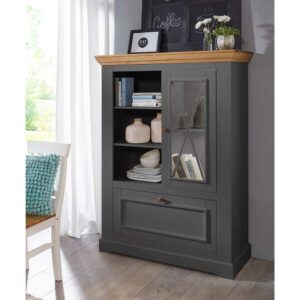 Basilicana Esszimmer Highboard in Grau und Eichefarben Kiefer Massivholz